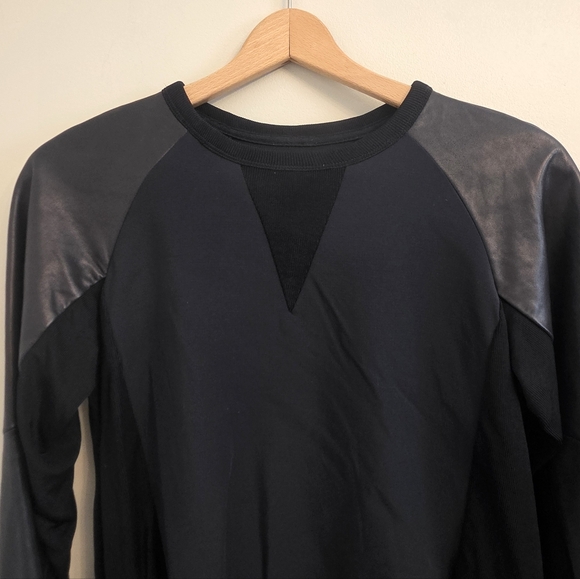 Rag & Bone Women's XS Black Leather Sweatshirt Sweater Baseball Sleeve $425 - Picture 3 of 13